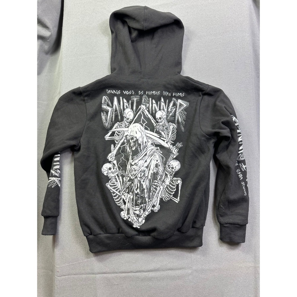 Fresh Laundry Kids Saint Sinner Skeleton Graphic Hoodie Black‎ Size S Pullover